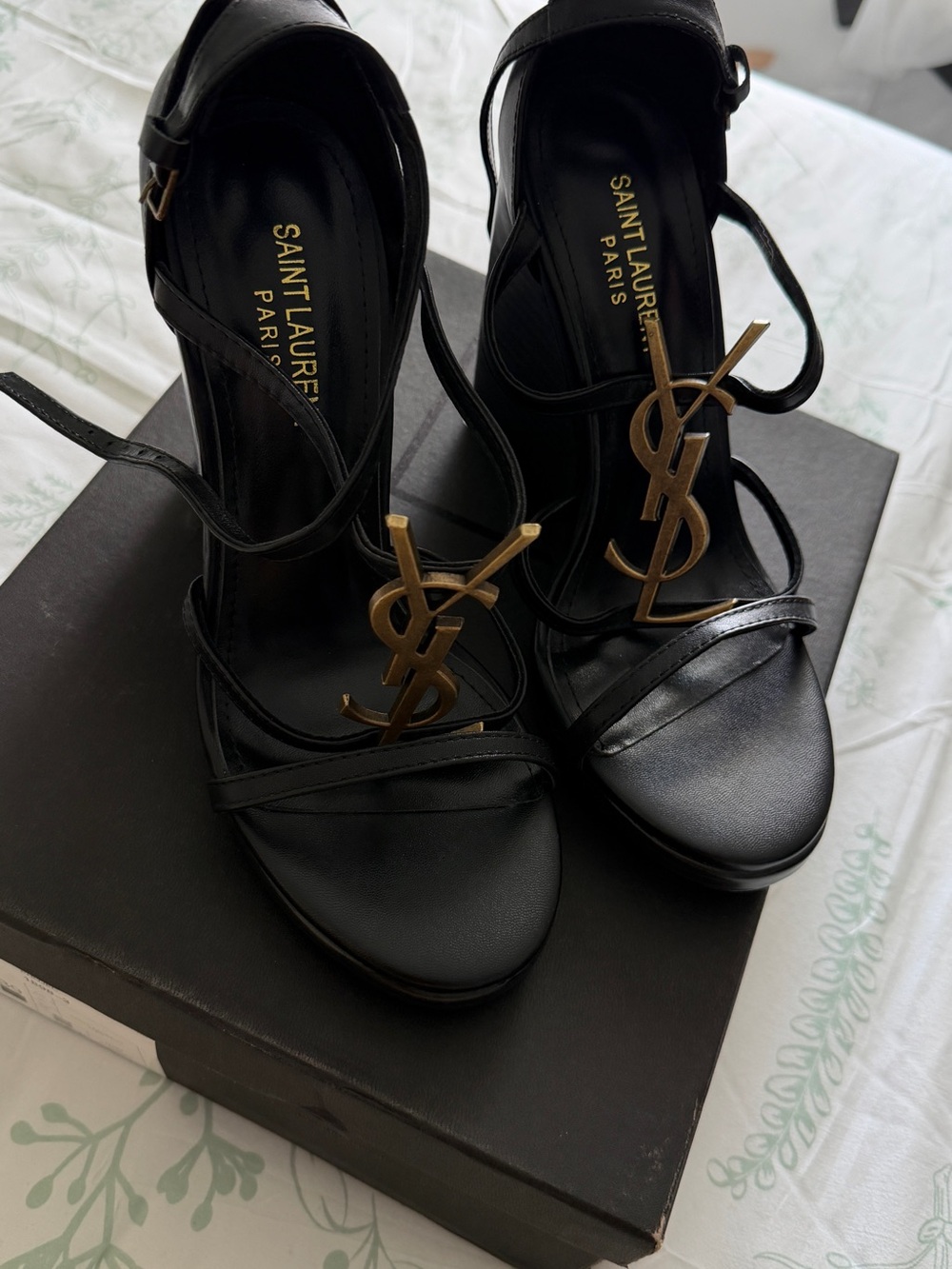 Women black inspired fashion heels gold hardware
